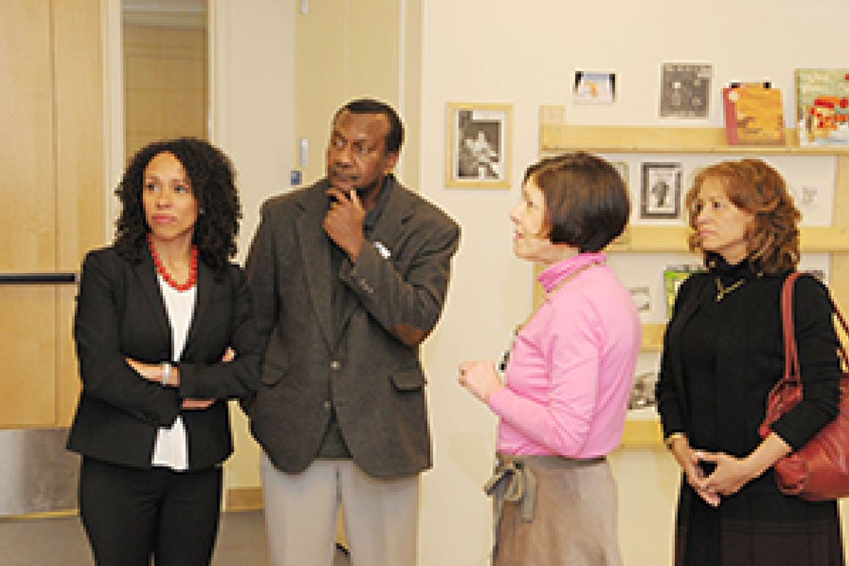 Dr. Myra Jones-Taylor, executive director of OEC, Dr. Horris Haynes, former parent and author of books on literacy, and ELC Director Marge Weiner tour the ELC facility.