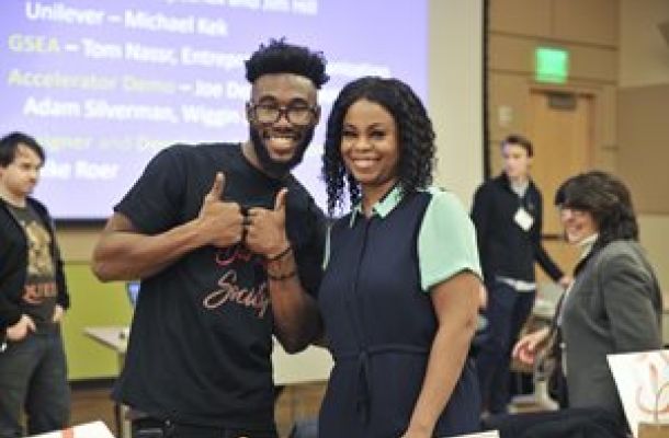 Brandon Murphy and Damali Dunlap celebrate their Branding competition win.